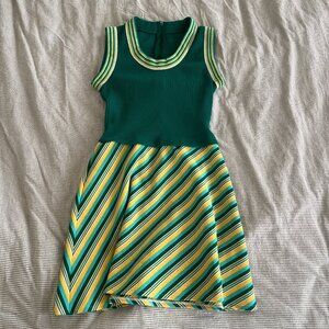 Handmade Retro 60s-Style Green Striped Mock Neck A-Line Mini Dress